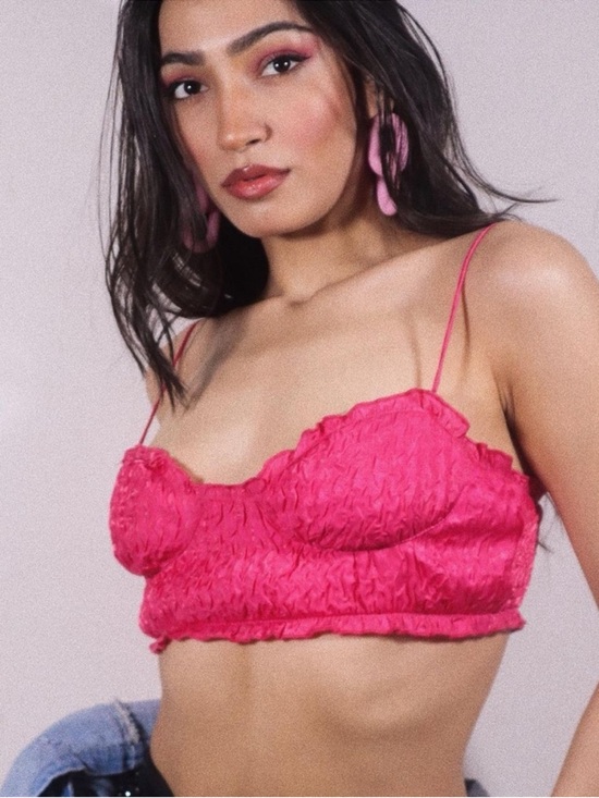Zara Tops - Zara Fuchsia Textured Bustier Crop Top NWT Large Ruched Bralette Party